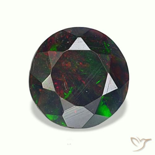 Ópalo negro multicolor natural de 0,75 ct, corte redondo, opaco