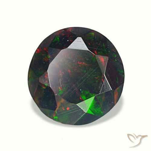 Ópalo negro multicolor natural de 0,75 ct, corte redondo, opaco