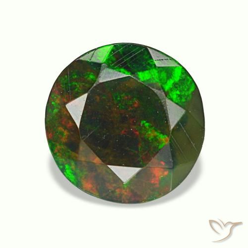 Ópalo negro multicolor natural de 0,95 ct, corte redondo, opaco