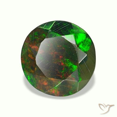 Ópalo negro multicolor natural de 0,95 ct, corte redondo, opaco