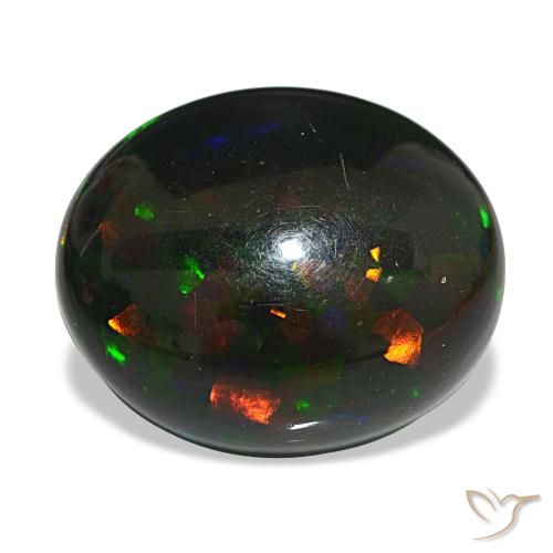 Ópalo negro multicolor natural de 14,55 ct, corte óvalo, opaco