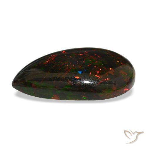 Ópalo negro multicolor natural de 9,50 ct, en forma de pera, opaco