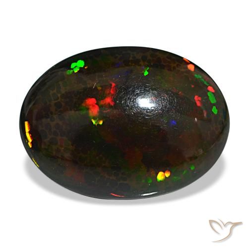 Ópalo negro multicolor natural de 14,90 ct, corte óvalo, opaco