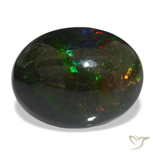 Ópalo negro multicolor natural de 16,29 ct, corte óvalo, opaco