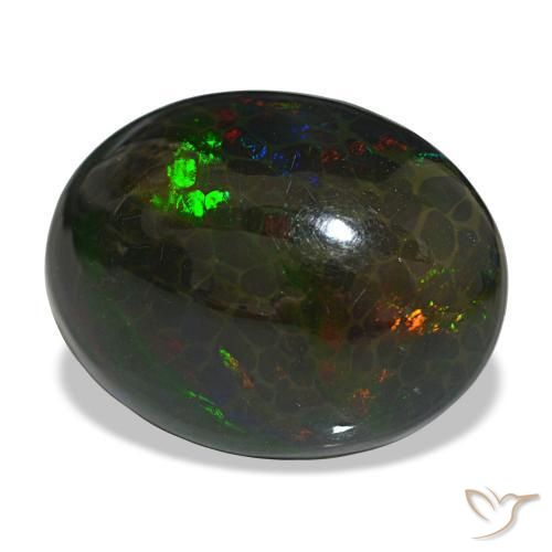 Ópalo negro multicolor natural de 16,29 ct, corte óvalo, opaco