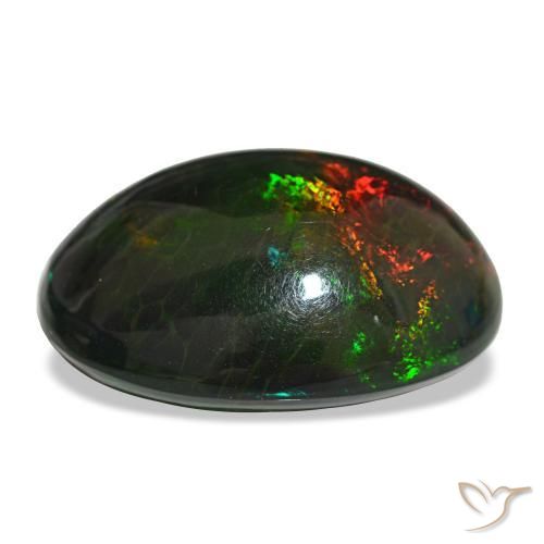 Ópalo negro multicolor natural de 16,29 ct, corte óvalo, opaco