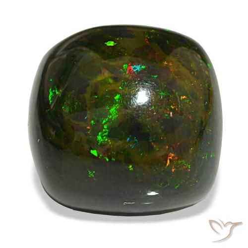 Ópalo negro multicolor natural de 20,02 ct, corte cojín, opaco