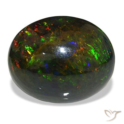 Ópalo negro multicolor natural de 21,50 ct, corte óvalo, opaco