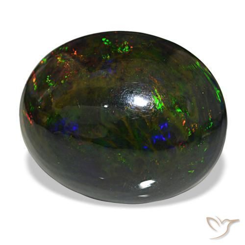 Ópalo negro multicolor natural de 21,50 ct, corte óvalo, opaco