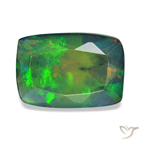 Ópalo negro multicolor natural de 1,36 ct, corte cojín, translúcido
