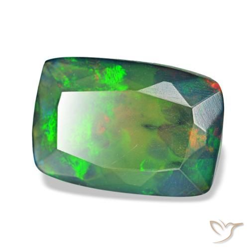 Ópalo negro multicolor natural de 1,36 ct, corte cojín, translúcido