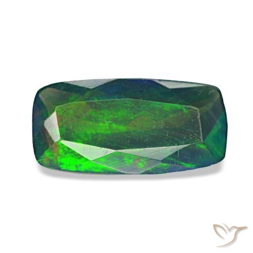 Ópalo negro multicolor natural de 0,96 ct, corte cojín, translúcido