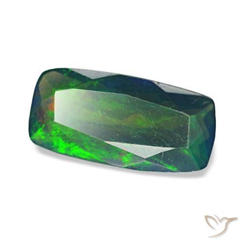 Ópalo negro multicolor natural de 0,96 ct, corte cojín, translúcido