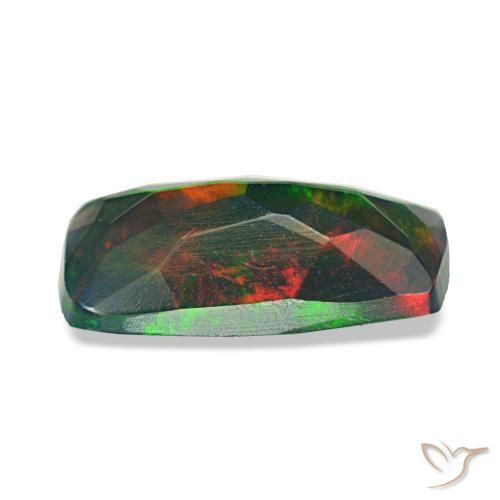Ópalo negro multicolor natural de 0,96 ct, corte cojín, translúcido