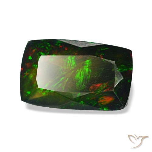 Ópalo negro multicolor natural de 1,13 ct, corte cojín, translúcido