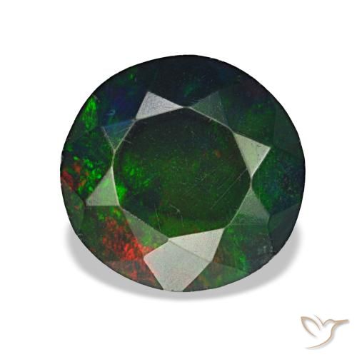 Ópalo negro multicolor de 1,08 ct, redondo, opaco
