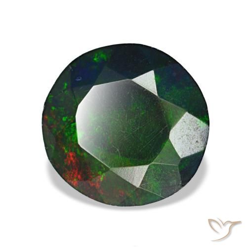 Ópalo negro multicolor natural de 1,08 ct, corte redondo, opaco