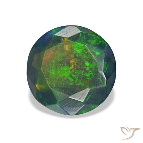 Ópalo negro multicolor natural de 1,08 ct, corte redondo, translúcido
