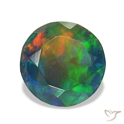 Ópalo negro multicolor natural de 1,49 ct, corte redondo, translúcido