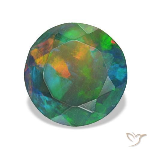 Ópalo negro multicolor natural de 1,49 ct, corte redondo, translúcido