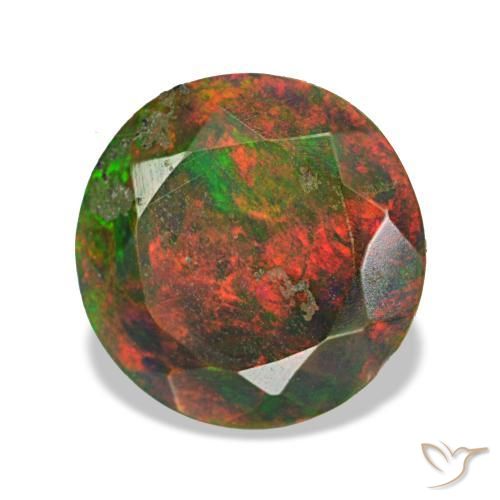 Ópalo negro multicolor natural de 1,57 ct, corte redondo, opaco