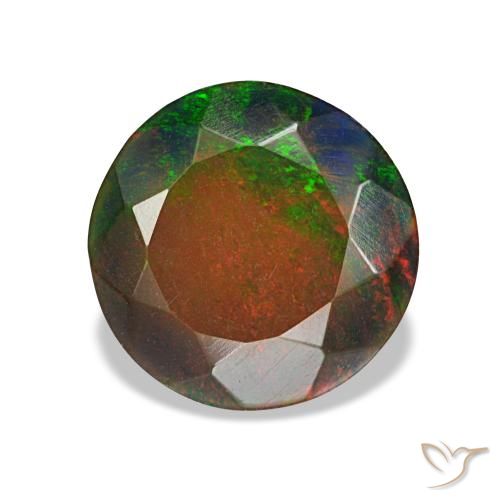 Ópalo negro multicolor natural de 1,34 ct, corte redondo, opaco