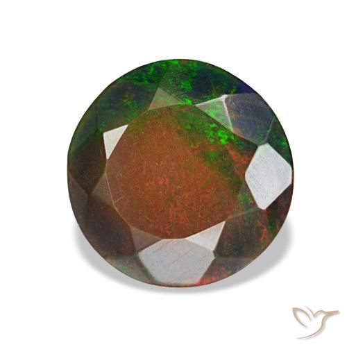 Ópalo negro multicolor natural de 1,34 ct, corte redondo, opaco