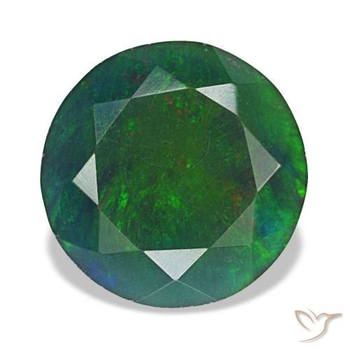 Ópalo negro multicolor natural de 2,91 ct, corte redondo, opaco