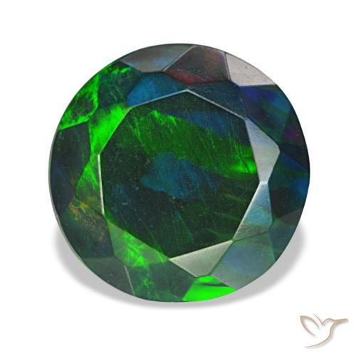 Ópalo negro multicolor natural de 4,70 ct, corte redondo, opaco