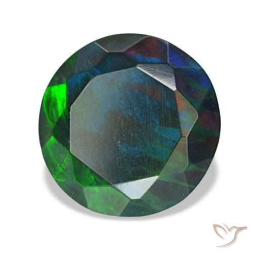 Ópalo negro multicolor natural de 4,70 ct, corte redondo, opaco
