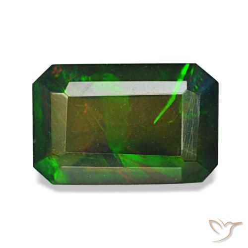 Ópalo negro multicolor de 1,98 ct, corte esmeralda, translúcido