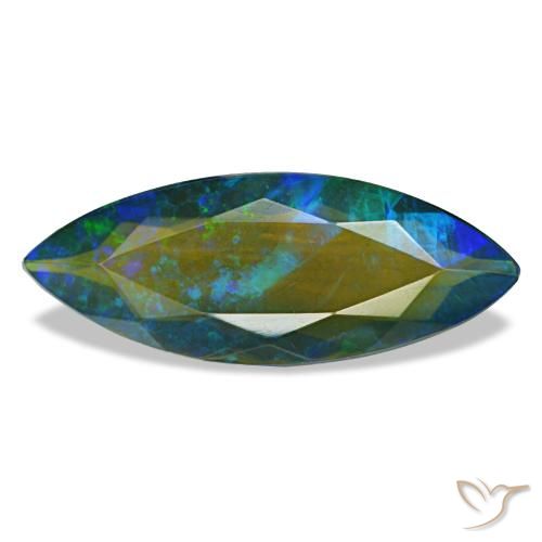 Ópalo negro multicolor natural de 2,86 ct, marquesa, translúcido