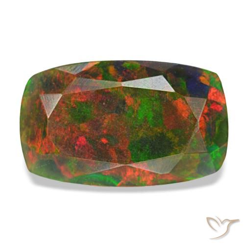 Ópalo negro multicolor natural de 1,86 ct, corte cojín, opaco