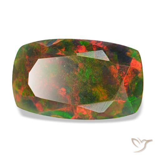 Ópalo negro multicolor natural de 1,86 ct, corte cojín, opaco