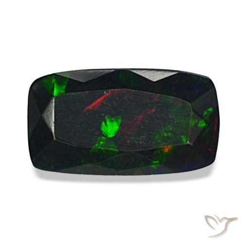 Ópalo negro multicolor natural de 1,58 ct, corte cojín, opaco