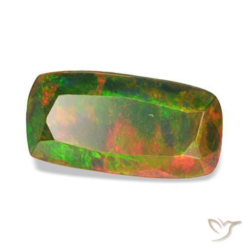 Ópalo negro multicolor natural de 1,62 ct, corte cojín, opaco