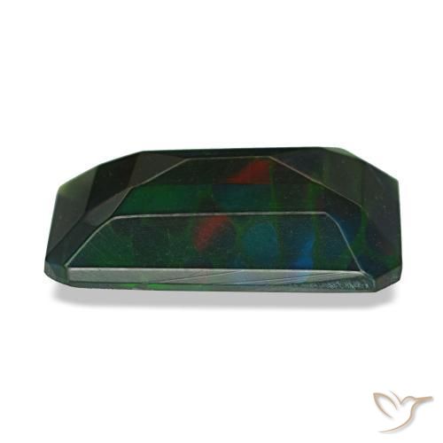 Ópalo negro multicolor natural de 2,18 ct, corte esmeralda, translúcido