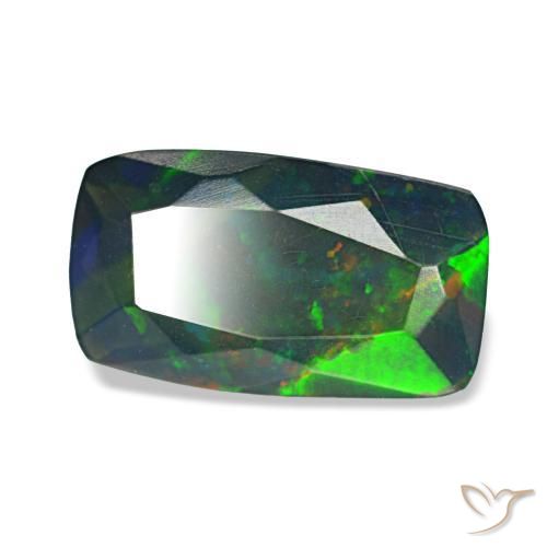 Ópalo negro multicolor natural de 1,36 ct, corte cojín, translúcido
