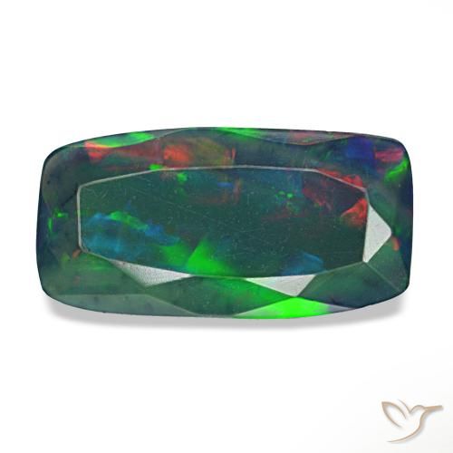 Ópalo negro multicolor natural de 1,28 ct, corte cojín, translúcido