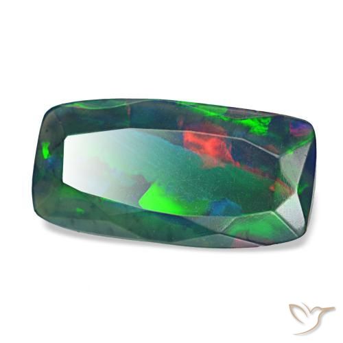Ópalo negro multicolor natural de 1,28 ct, corte cojín, translúcido
