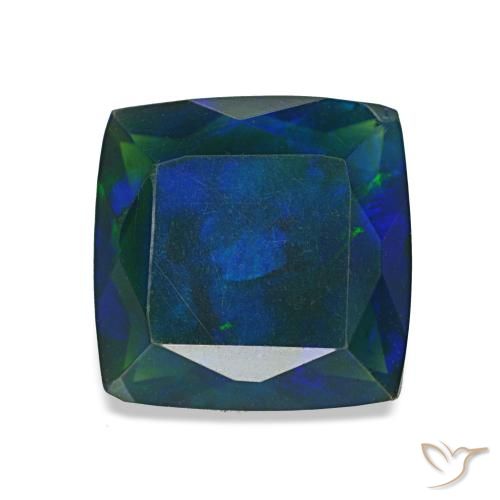 Ópalo negro multicolor natural de 1,37 ct, corte cojín, translúcido
