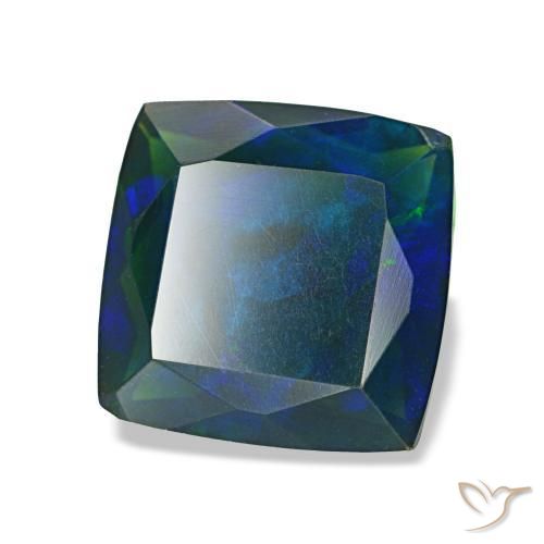 Ópalo negro multicolor natural de 1,37 ct, corte cojín, translúcido