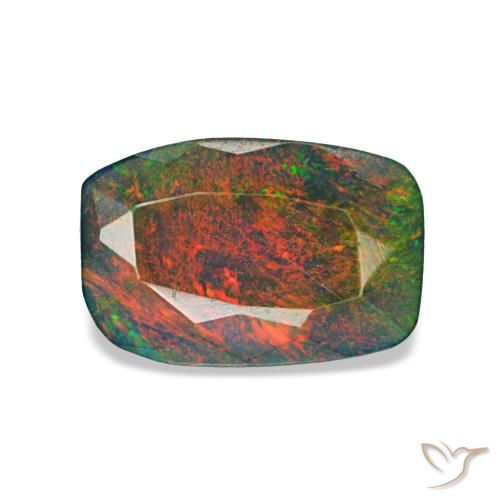 Ópalo negro multicolor natural de 0,82 ct, corte cojín, translúcido