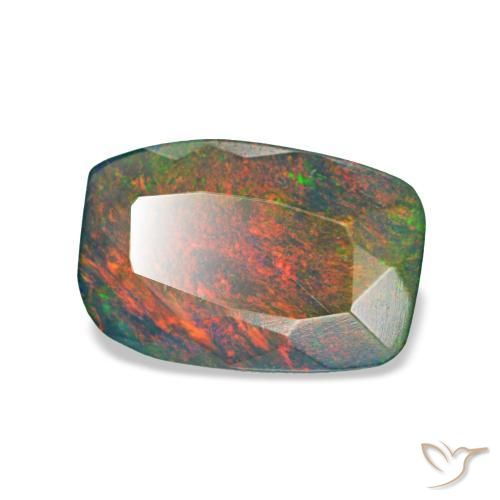 Ópalo negro multicolor natural de 0,82 ct, corte cojín, translúcido