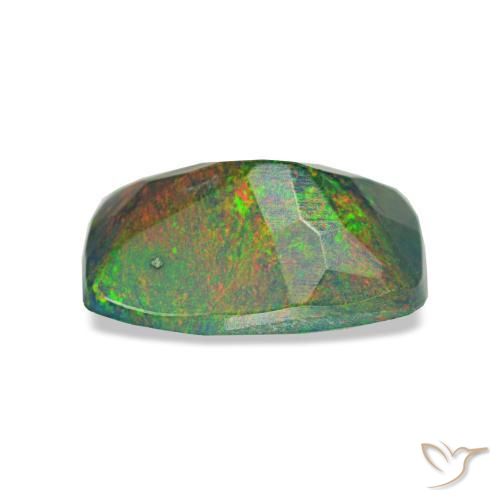 Ópalo negro multicolor natural de 0,82 ct, corte cojín, translúcido