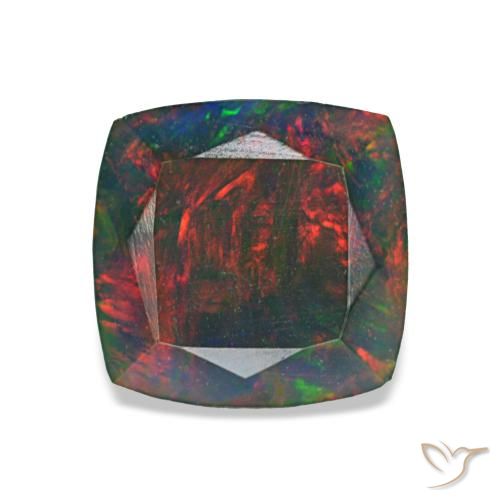 Ópalo negro multicolor natural de 1,45 ct, corte cojín, opaco