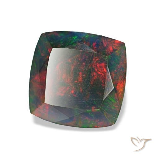 Ópalo negro multicolor natural de 1,45 ct, corte cojín, opaco
