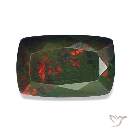 Ópalo negro multicolor natural de 1,72 ct, corte cojín, opaco