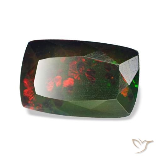Ópalo negro multicolor natural de 1,72 ct, corte cojín, opaco