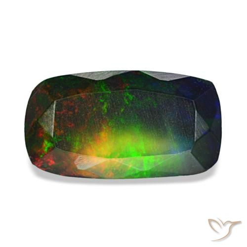 Ópalo negro multicolor de 1,09 ct, cojín, translúcido